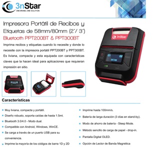 Impresora de tickets movil 3nStar PPT200BT Impresora de tickets movil 3nStar PPT200BT